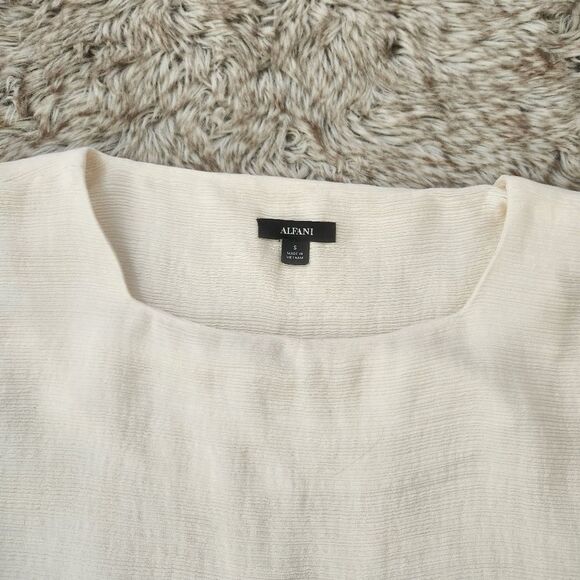 Alfani Square Neck 3/4 Sleeve Textured White Blouse Women's Size Small - Picture 4 of 11